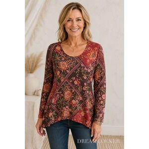 Soft‎ Surroundings PS Petite Small Floral Waffle Knit Boho Tunic Top Ribbed